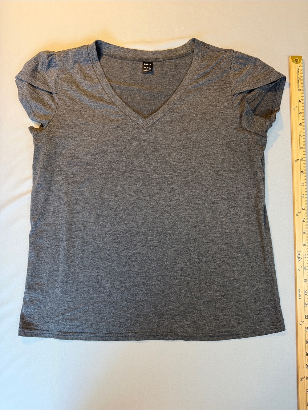 SHEIN Gray V-Neck Short Sleeve Tee